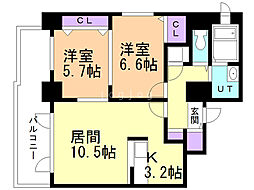 ノーススターマルヤマ 2LDKの間取図画像