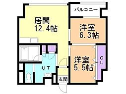 プレミアムガーデン北円山 2LDKの間取図画像