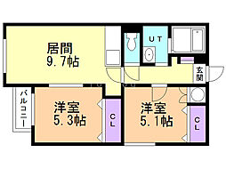 ネスト円山 2DKの間取図画像