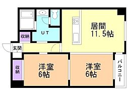 リナ・パートナーズ南2条 2LDKの間取図画像