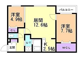 ウエリスアーバン南8条 2LDKの間取図画像