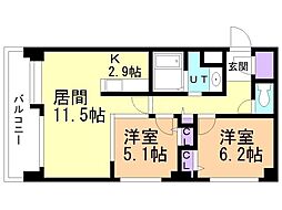 RESIDIAKITA-SANJO 2LDKの間取図画像