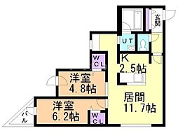札幌市中央区北七条西11丁目マンション 2LDKの間取図画像