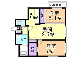 リーフネスト 2LDKの間取図画像