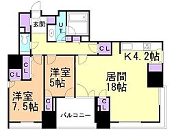 シティタワー札幌大通 2LDKの間取図画像