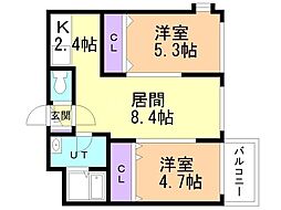 THERESIDENCEPARKKOSAI 2LDKの間取図画像