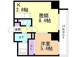 N6ウエスト11・M 1LDKの間取図画像
