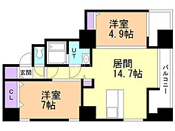 ビッグタワー大通公園 2LDKの間取図画像