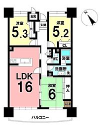 中央マンション上地 3LDKの間取図画像