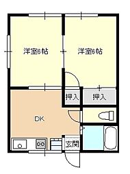 ヒルサイド鎌倉 2DKの間取図画像