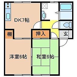 リポーズウィング秋田B 2DKの間取図画像