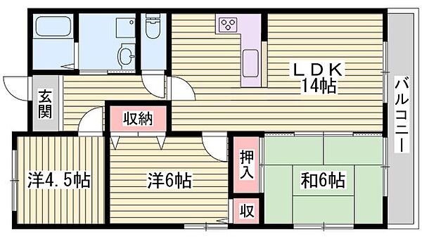 プロムナード・飾磨I ｜兵庫県姫路市飾磨区下野田1丁目(賃貸マンション3LDK・3階・66.24㎡)の写真 その3