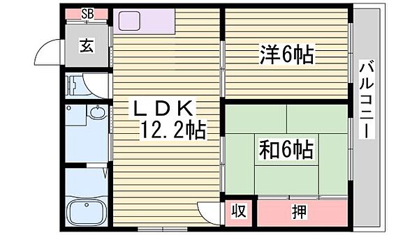 大西マンション ｜兵庫県姫路市飾磨区都倉3丁目(賃貸マンション2LDK・2階・55.00㎡)の写真 その2