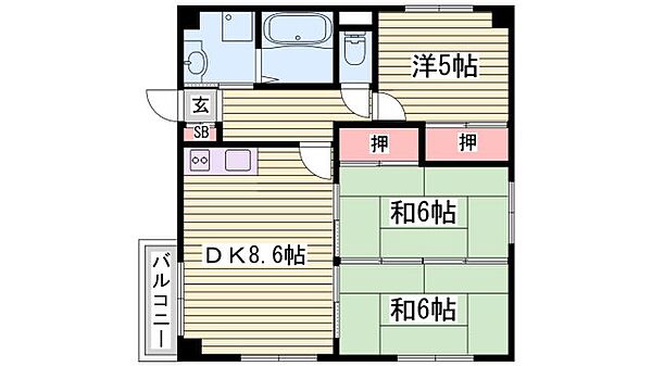 ハイツ・ルミエール ｜兵庫県姫路市網干区大江島古川町(賃貸マンション3DK・2階・55.25㎡)の写真 その2