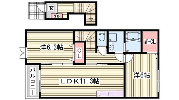 リヴァーサイドレジデンスＡ ｜兵庫県姫路市書写(賃貸アパート2LDK・2階・58.33㎡)の写真 その2