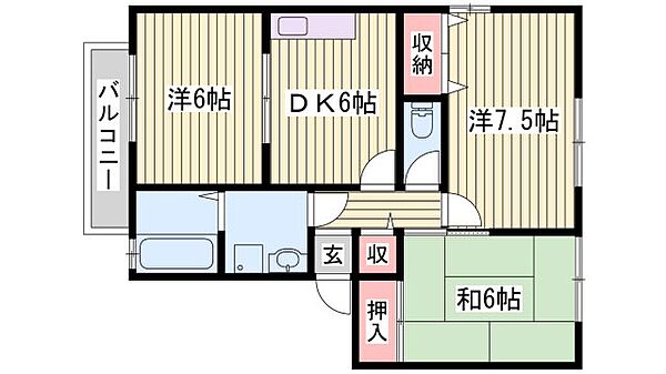 ウィズガーデン ｜兵庫県姫路市広畑区蒲田1丁目(賃貸アパート3DK・2階・58.48㎡)の写真 その2