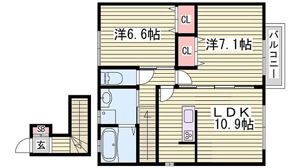 カーサ・デルソーレＫＨＫ ｜兵庫県神崎郡福崎町南田原(賃貸アパート2LDK・2階・61.38㎡)の写真 その2