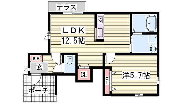 シャーメゾンリバージュ ｜兵庫県姫路市辻井5丁目(賃貸アパート1LDK・1階・44.39㎡)の写真 その2