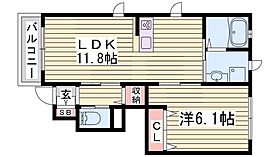 シャーメゾン荒川B棟  ｜ 兵庫県姫路市井ノ口（賃貸アパート1LDK・1階・44.58㎡） その2