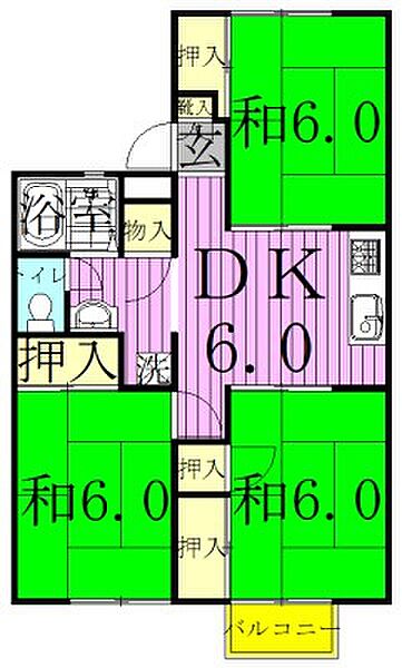 北総ビレッジB 102｜千葉県松戸市上本郷(賃貸アパート3DK・1階・57.77㎡)の写真 その2