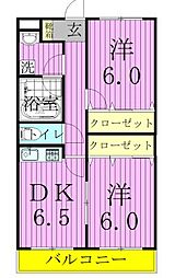 ファスト・ラフィーヌ 1階2DKの間取り
