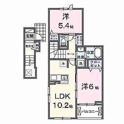 イーストフィールドII 2階2LDKの間取り