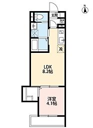 つばめハウス北松戸 2階1LDKの間取り