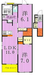 ウエスト　パーク 2階2LDKの間取り