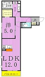 ベルエキップ 1階1LDKの間取り