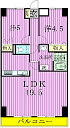 グランディス新八柱 4階2LDKの間取り