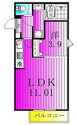 セレーネ元山 202 2階1LDKの間取り
