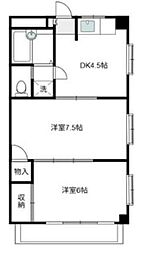 ユーホリアT 3階2DKの間取り