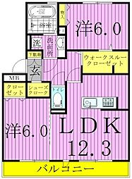 リヴェール南流山A 2LDKの間取図画像