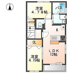 プワールB 2LDKの間取図画像