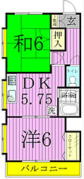 ラフィーヌ吉野B棟 2DKの間取図画像