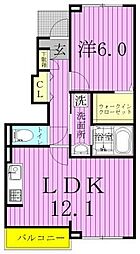オーチャードビレッジB 1LDKの間取図画像