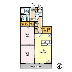 コスモヒルズ 2LDKの間取図画像