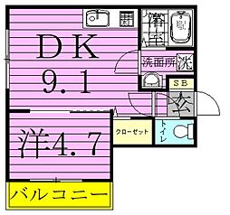 ジュネパレス松戸第67 1DKの間取図画像