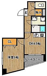 中西フラット 1DKの間取図画像
