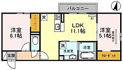 ラ・ヴェール杉尾台 2LDKの間取図画像