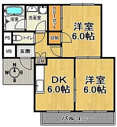 メゾンクレール 2DKの間取図画像