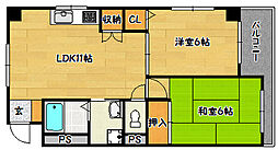 ハイツ二井 2LDKの間取図画像