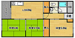夢野ハイタウン1号館 3LDKの間取図画像