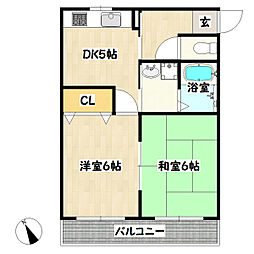 小脇マンション 2DKの間取図画像