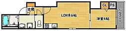 エルグランド湊川 1LDKの間取図画像
