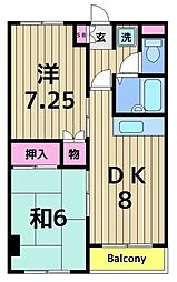 マンション鈴音 3階2DKの間取り