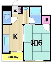 第二唐松ハイツリー 3階1Kの間取り