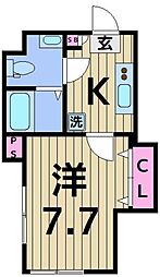 ユニリバー北千住 4階1Kの間取り