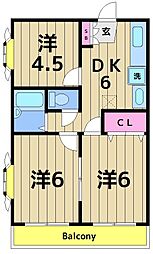 サンハイム綾瀬 3DKの間取図画像
