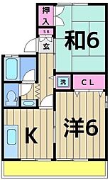 コーポオオゴD棟 2Kの間取図画像